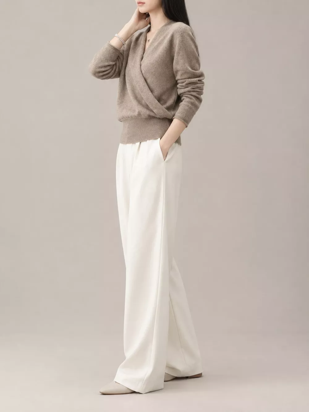 Wrap-Front Long Sleeve Sweater, image 5