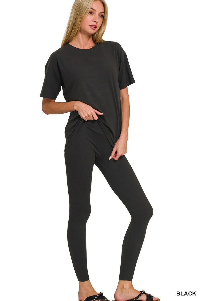 Full Size Brushed Dty Microfiber Short Sleeve Top and Pants Loungewear Set Plus Size, image 3