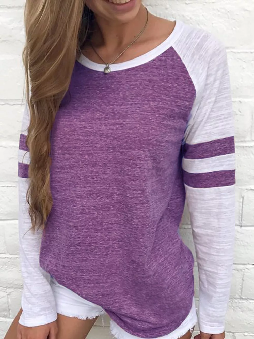 Full Size Color-Block Raglan Sleeve Striped T-Shirt Plus Size, image 7