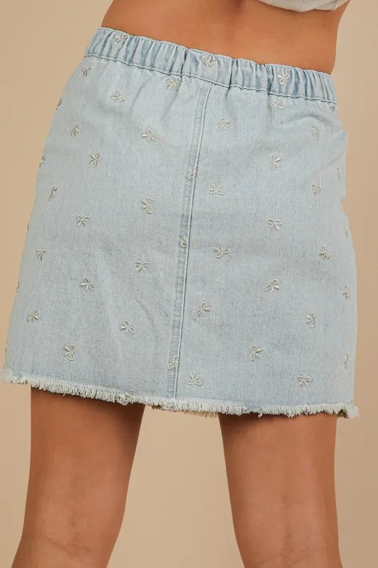 Bow Printed Casual Denim Mini Skirt, image 3