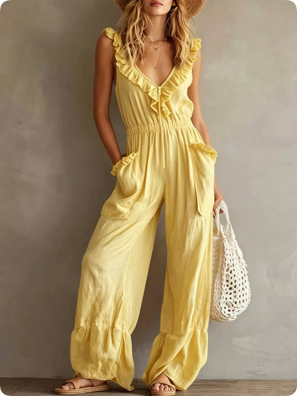 Ruffled V-Neck Wide Leg Jumpsuit, image 15