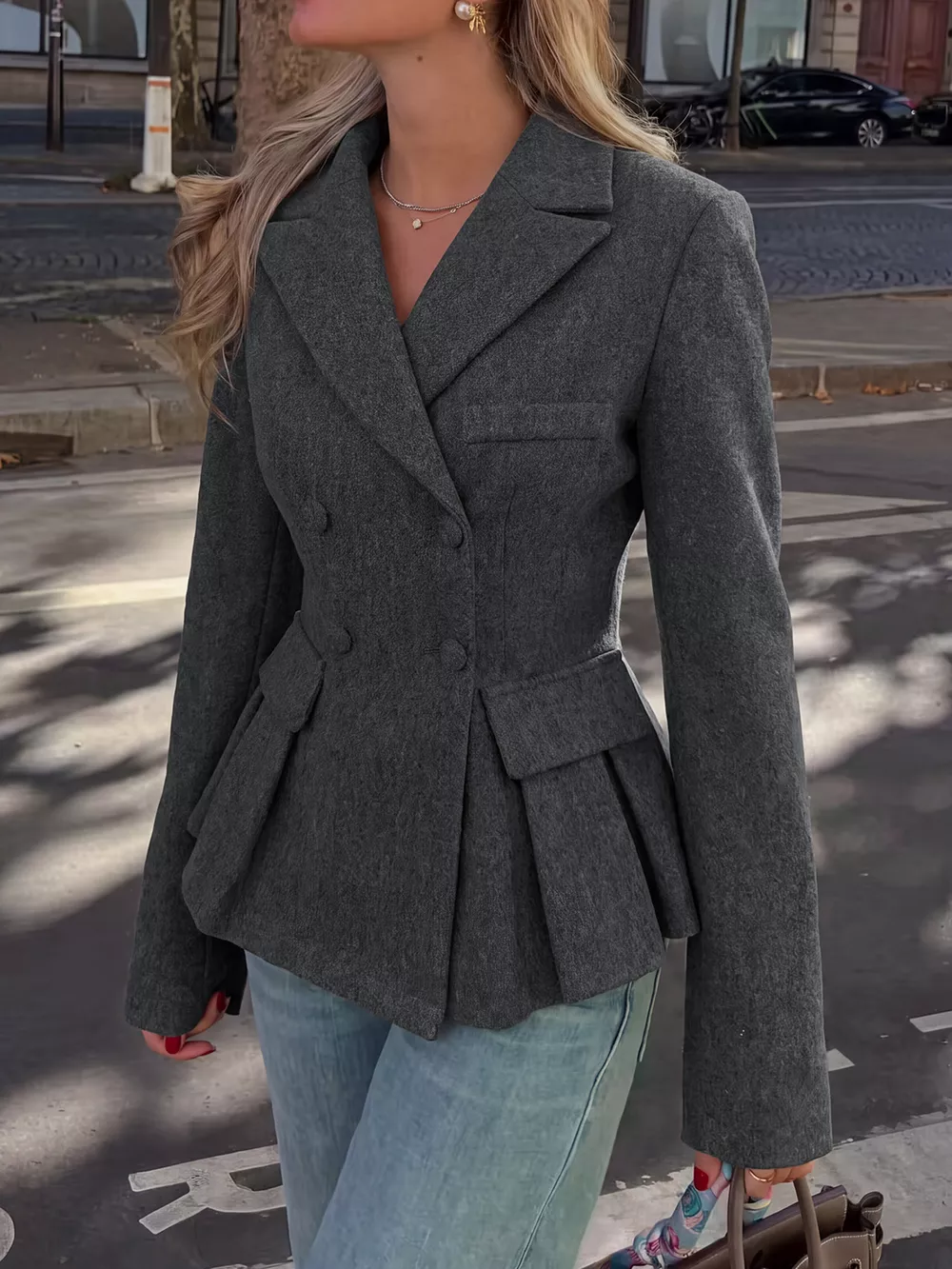 Double-Breasted Peplum Blazer, image 2