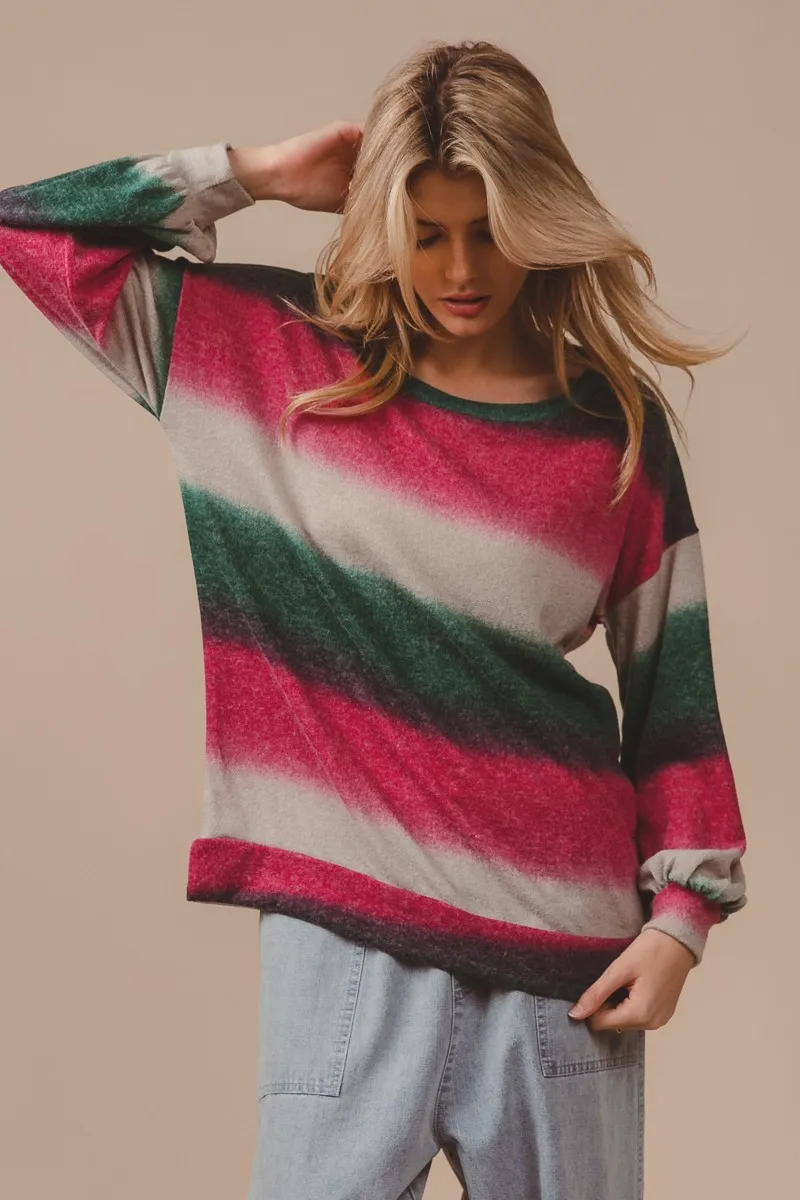 Striped Gradation Print Knit Top, image 5
