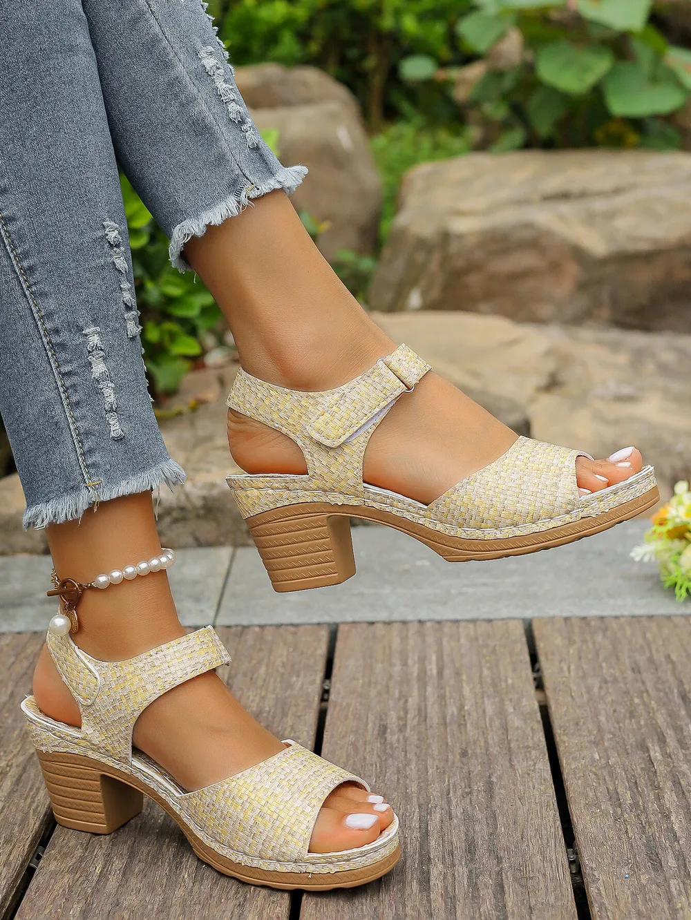 Block Heel Sandals with Ankle Strap, image 4