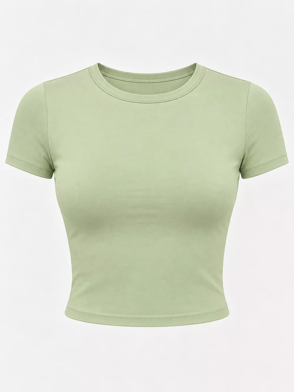 Slim Fit Basic Crew Neck Short Sleeve Crop T-Shirt, image 54