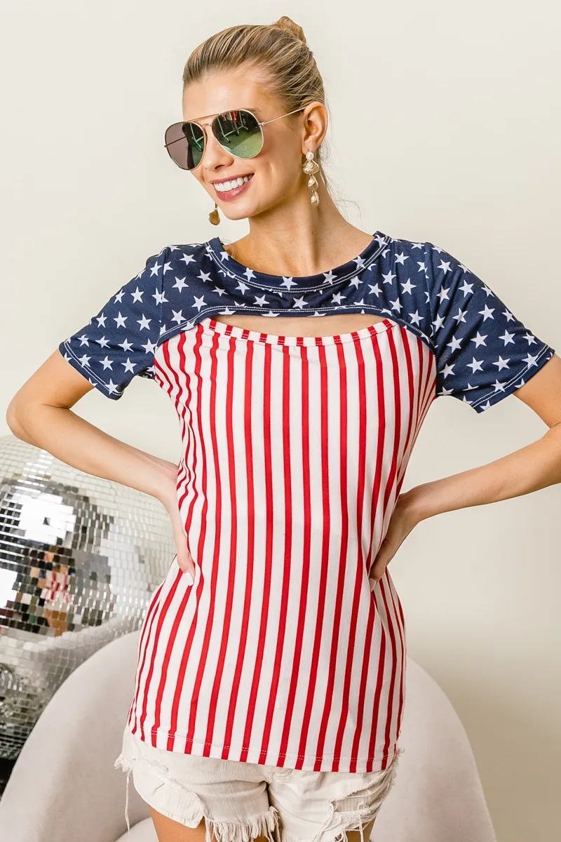 American Flag Theme Front Cut Out Top, image 3