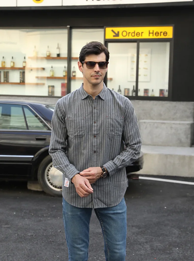 Men's Plus Size Striped Button-Down Long Sleeve Casual Shirt, image 3