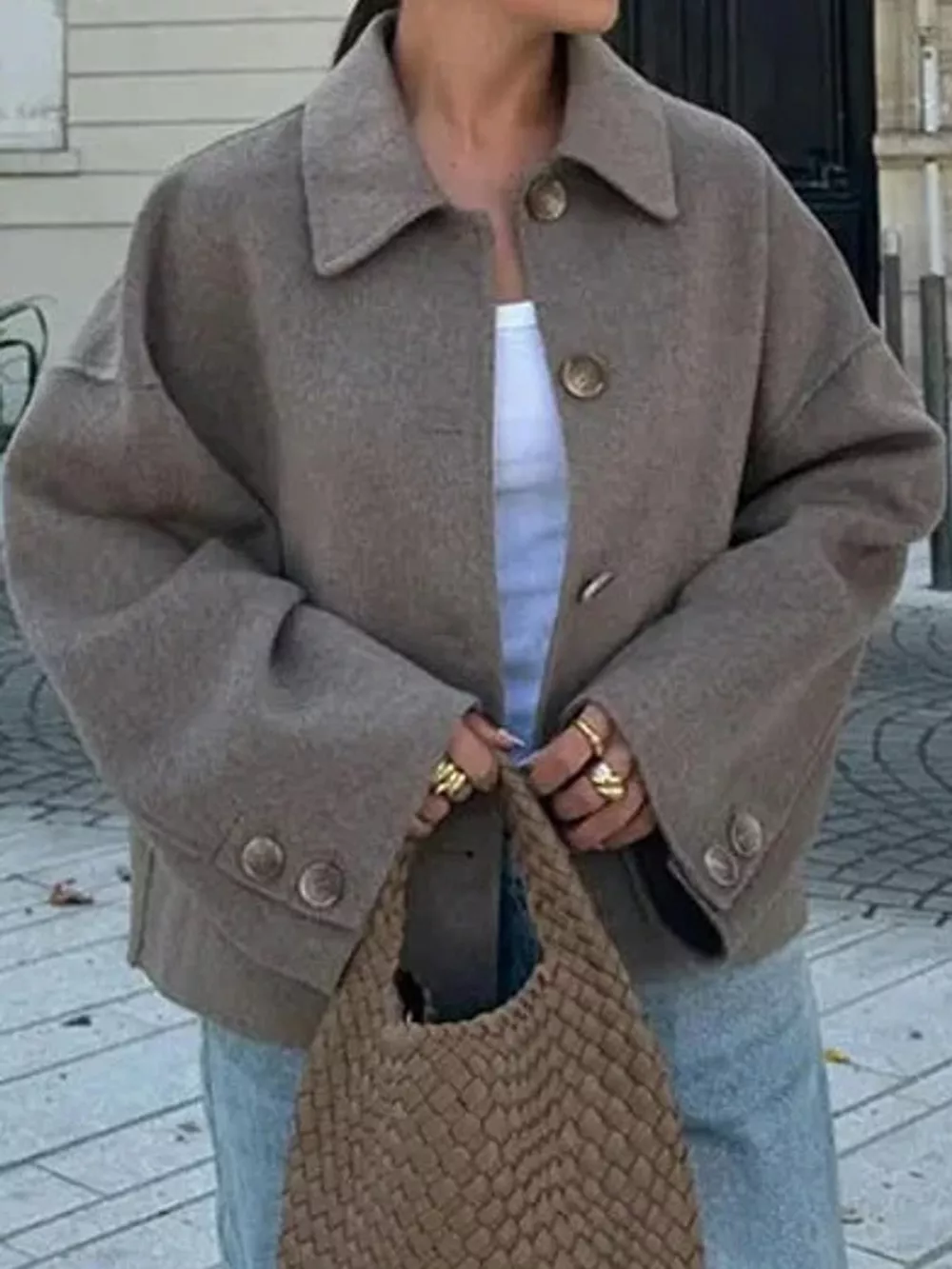Button-Up Dropped Shoulder Outerwear, image 2