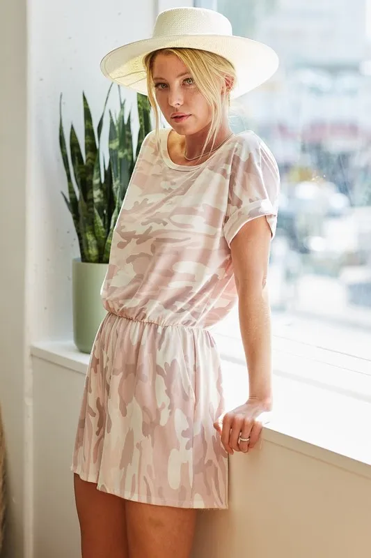 Camo Print French Terry Romper with Side Pockets, image 3
