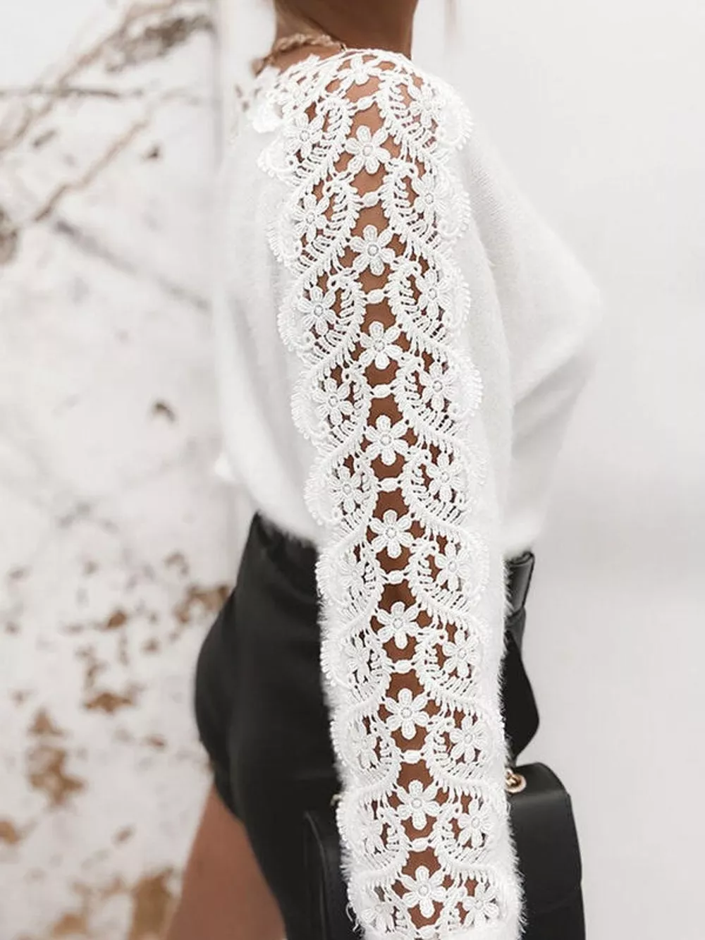 Lace-Trimmed Long Sleeve Sweater, image 4