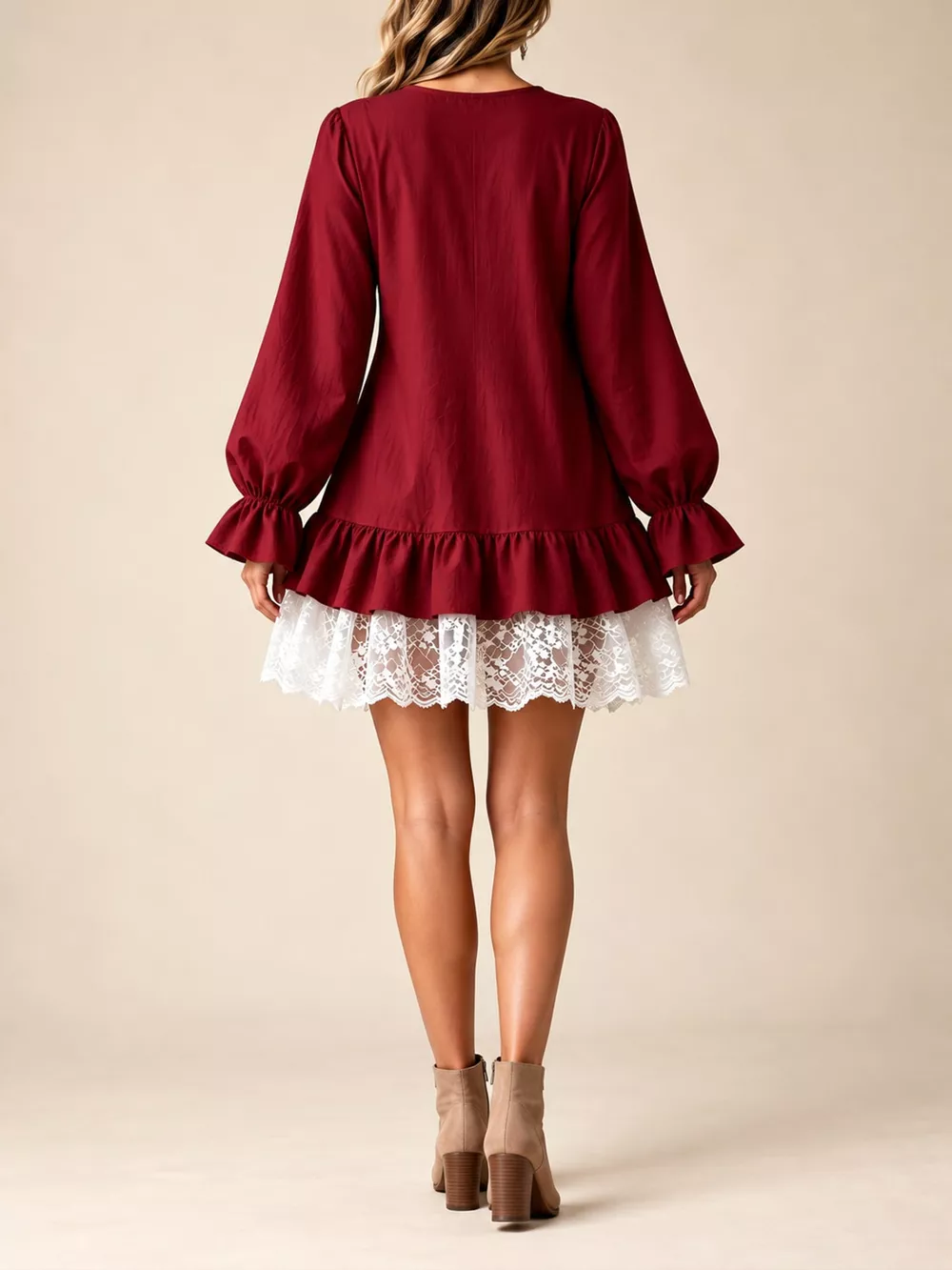 Lace Hem V-Neck Flounce Sleeve Dress, image 13