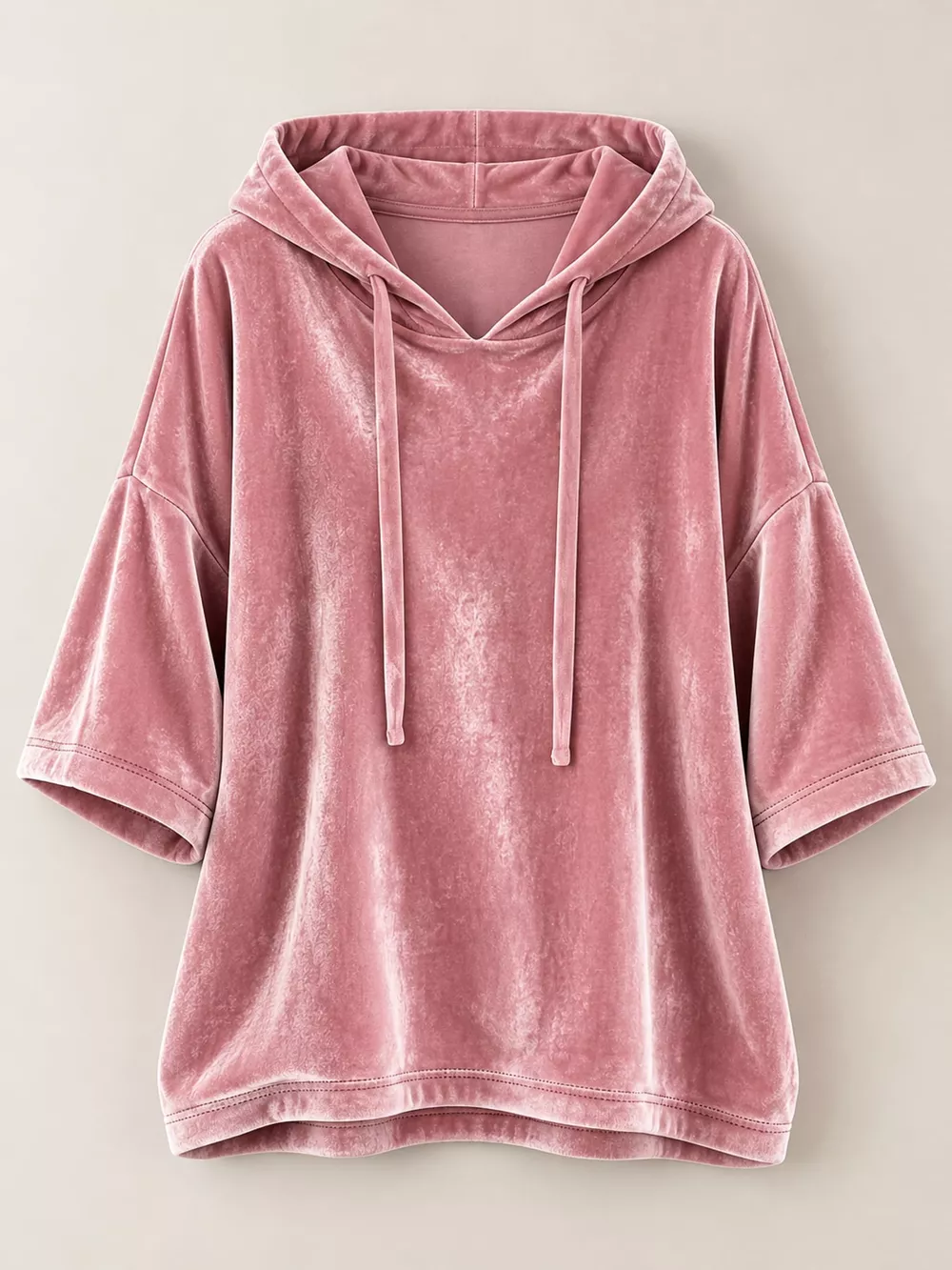 Full Size Velvet Half Sleeve Hoodie with Drawstring Plus Size, image 19