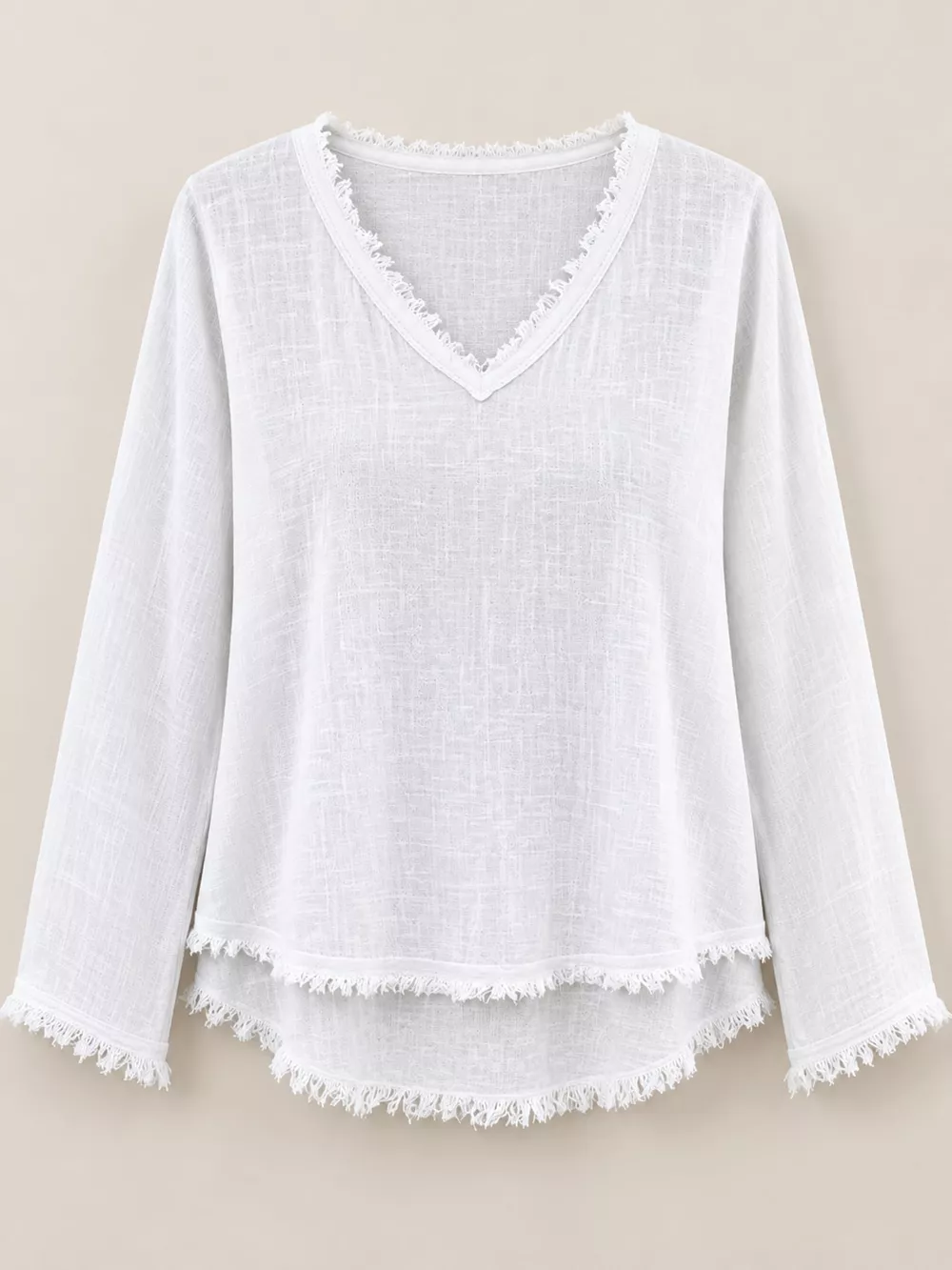 Full Size Frayed Hem V-Neck Blouse Plus Size, image 24