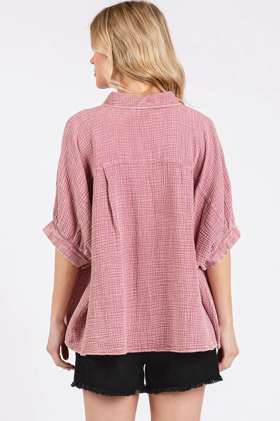 Mineral Wash Gauze Dolman Sleeve Button Down Shirt, image 2