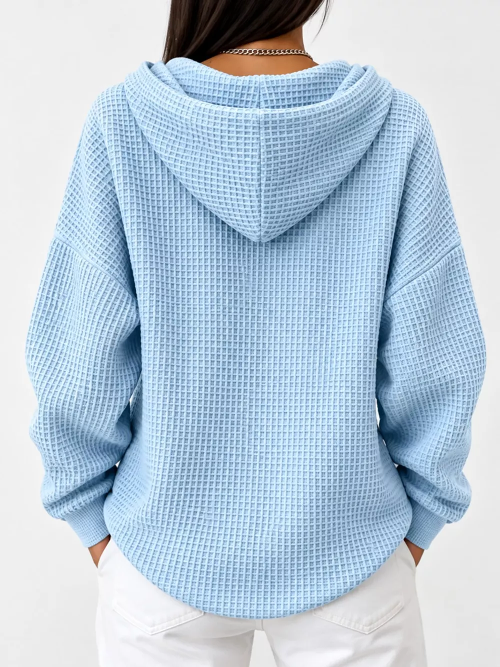 Full Size Waffle Knit Button Detail Hoodie Plus Size, image 7