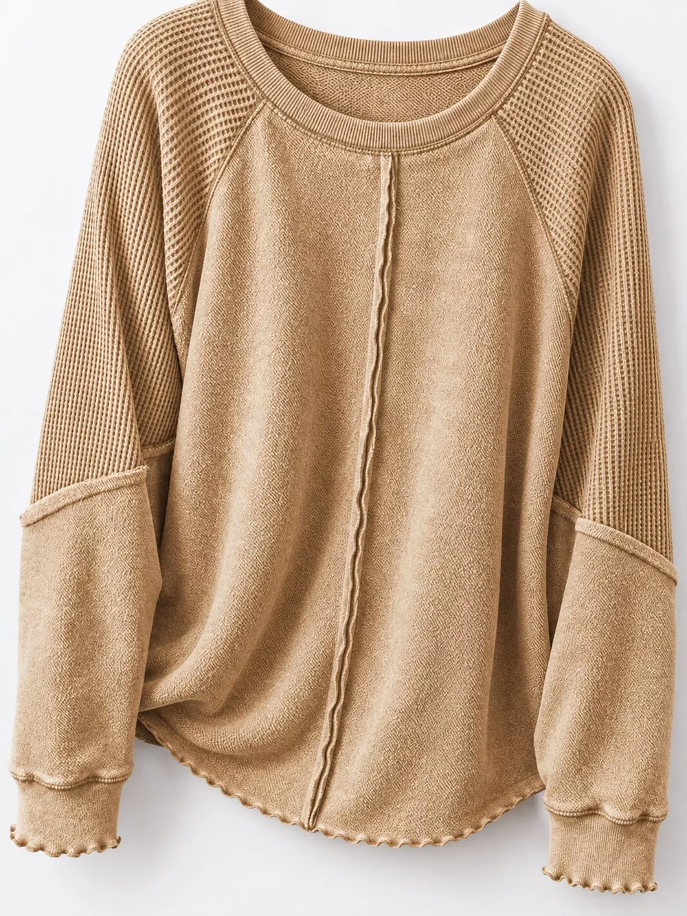 Waffle Knit Raglan Sleeve Sweatshirt, image 4