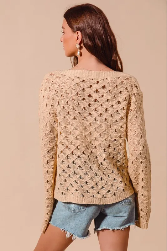 Geometric Pattern Open Knit Lightweight Sweater, image 4