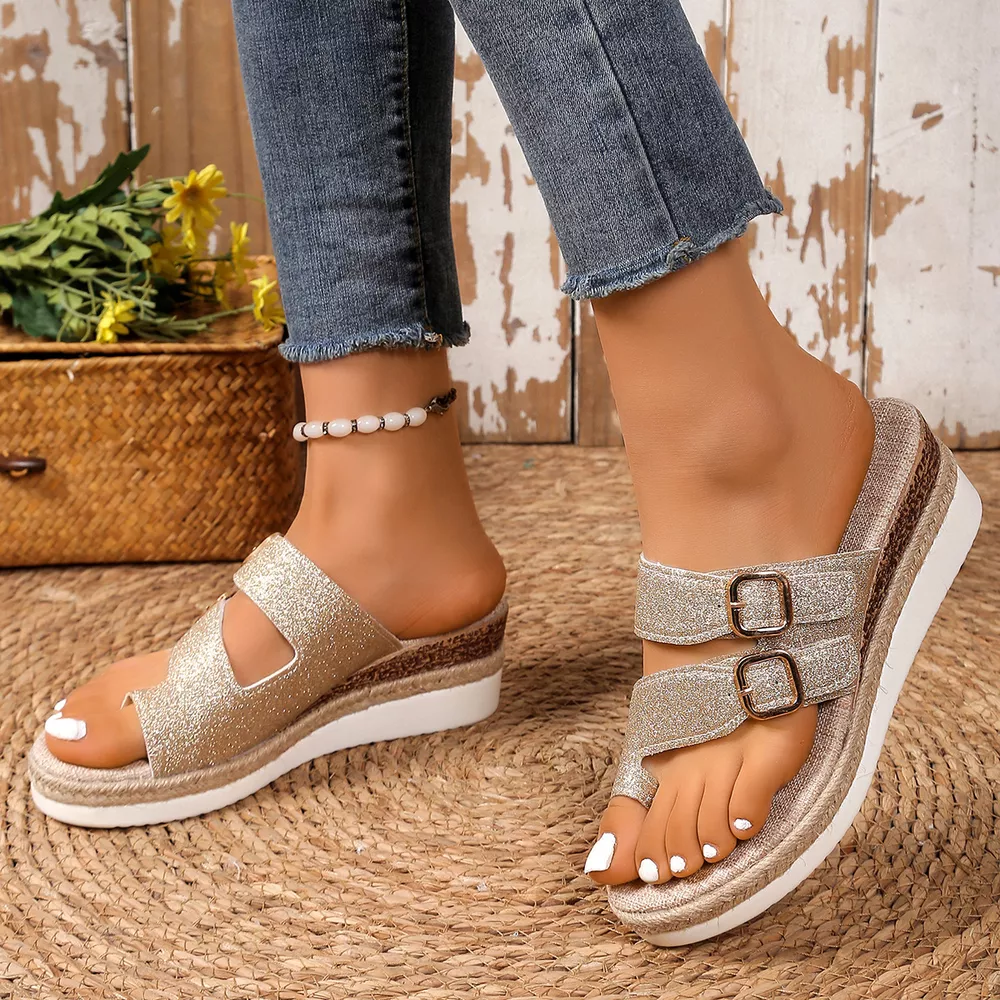 Toe Loop Wedge Sandals, image 5