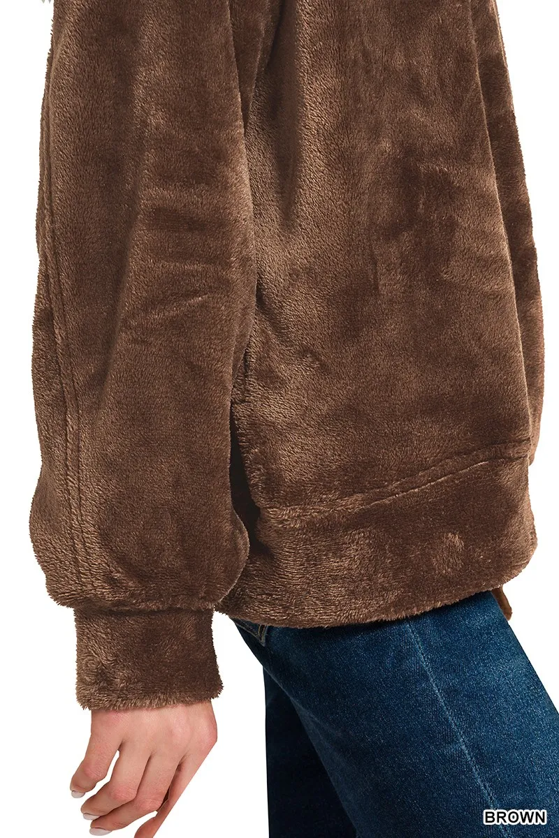 Faux Fur Half Zip Pocket Pullover, image 5