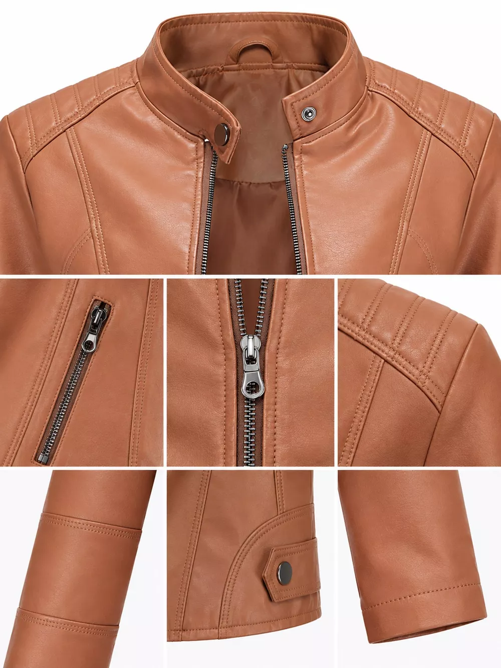 Full Size Slim Fit Faux Leather Moto Jacket Plus Size, image 19