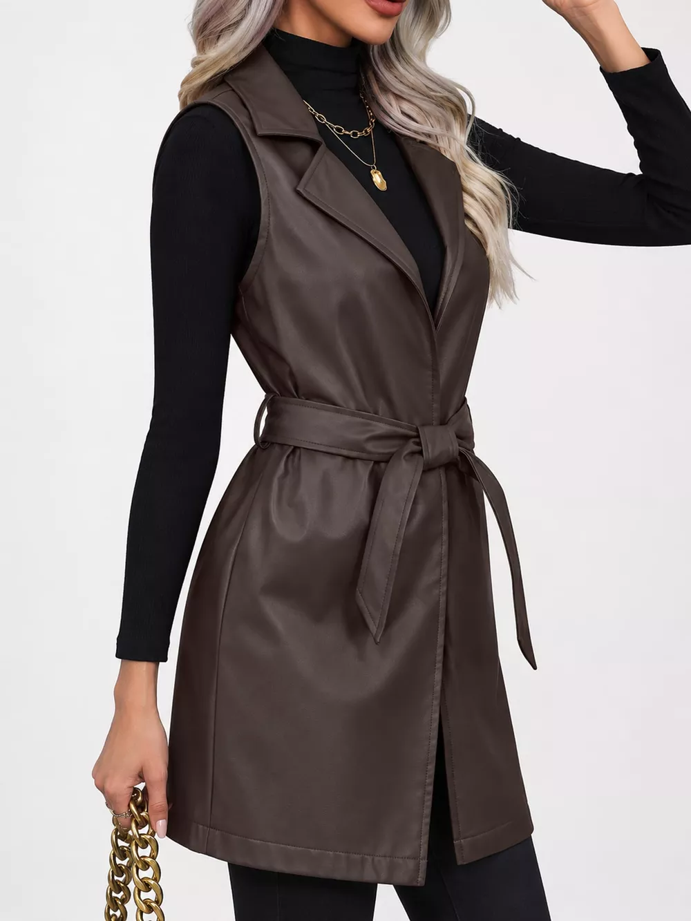 Tie Waist Longline Vest Coat, image 6