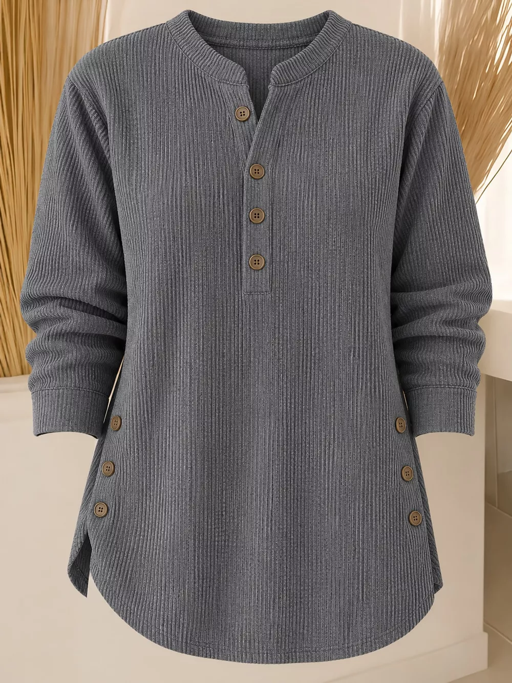 Full Size Button Detail Long Sleeve Top Plus Size, image 41