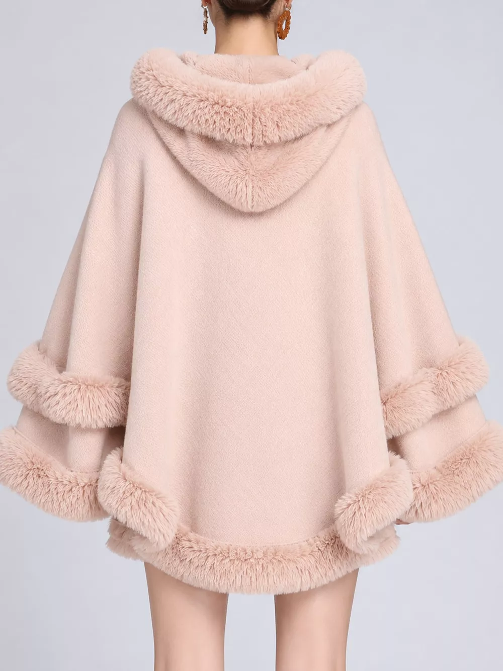 Faux Fur Trimmed Hooded Cape, image 3
