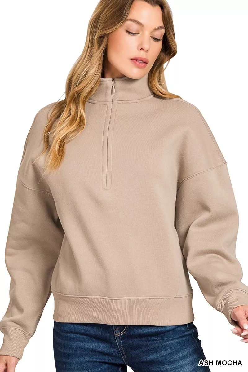 Fleece High Neck Half Zip Sweatshirt, image 2