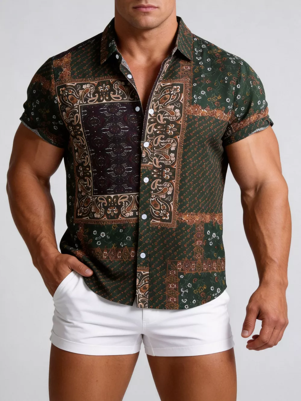 Men's Plus Size Printed Button Up Shirt, image 6