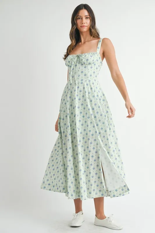Floral Print Bustier Back Lace Up Midi Dress, image 13