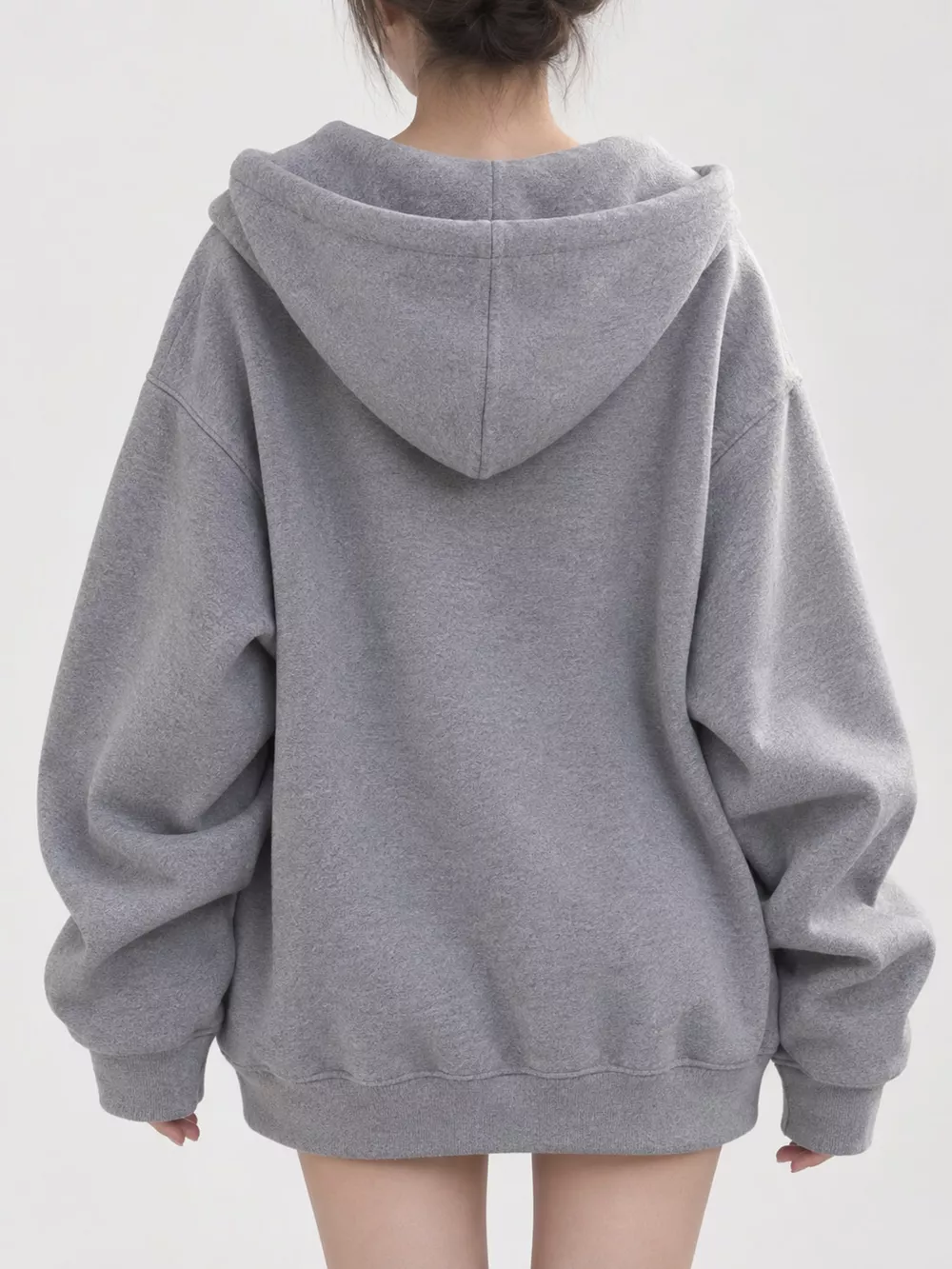 Full Size Zip-Up Dropped Shoulder Hoodie Plus Size, image 5