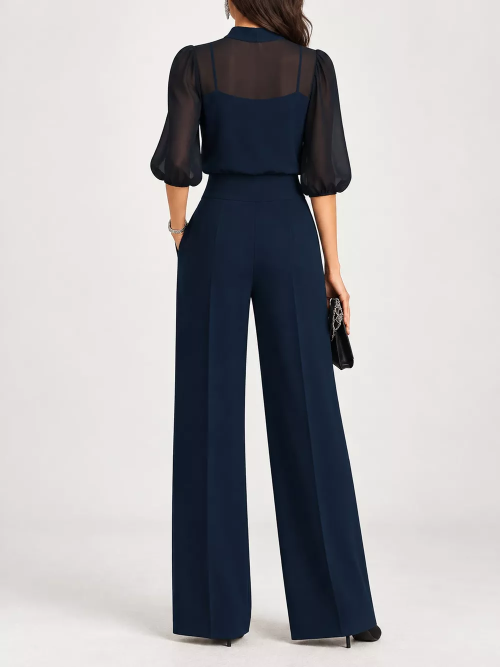 Mock Neck Puff Sleeve Top and Wide Leg Pants Set, image 13