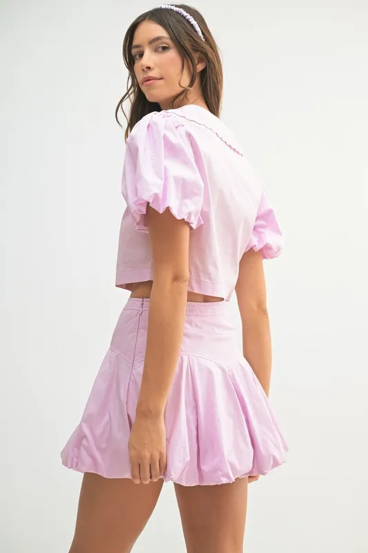 Puff Sleeve Button Down Top and Bubble Skirt Set, image 3