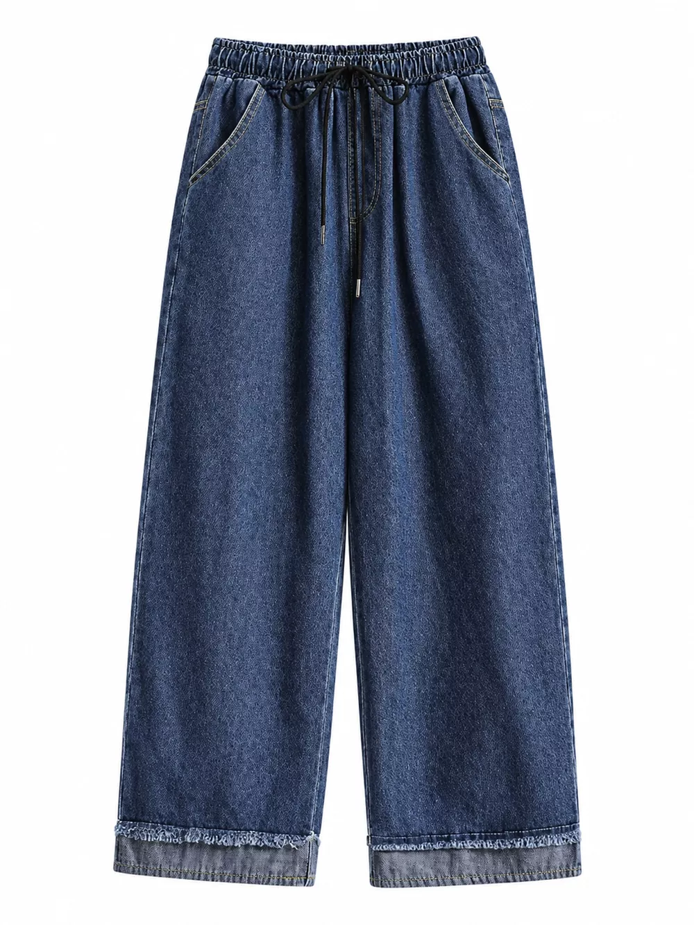 Full Size High-Waisted Elastic Drawstring Wide-Leg Jeans with Frayed Hem Plus Size, image 6