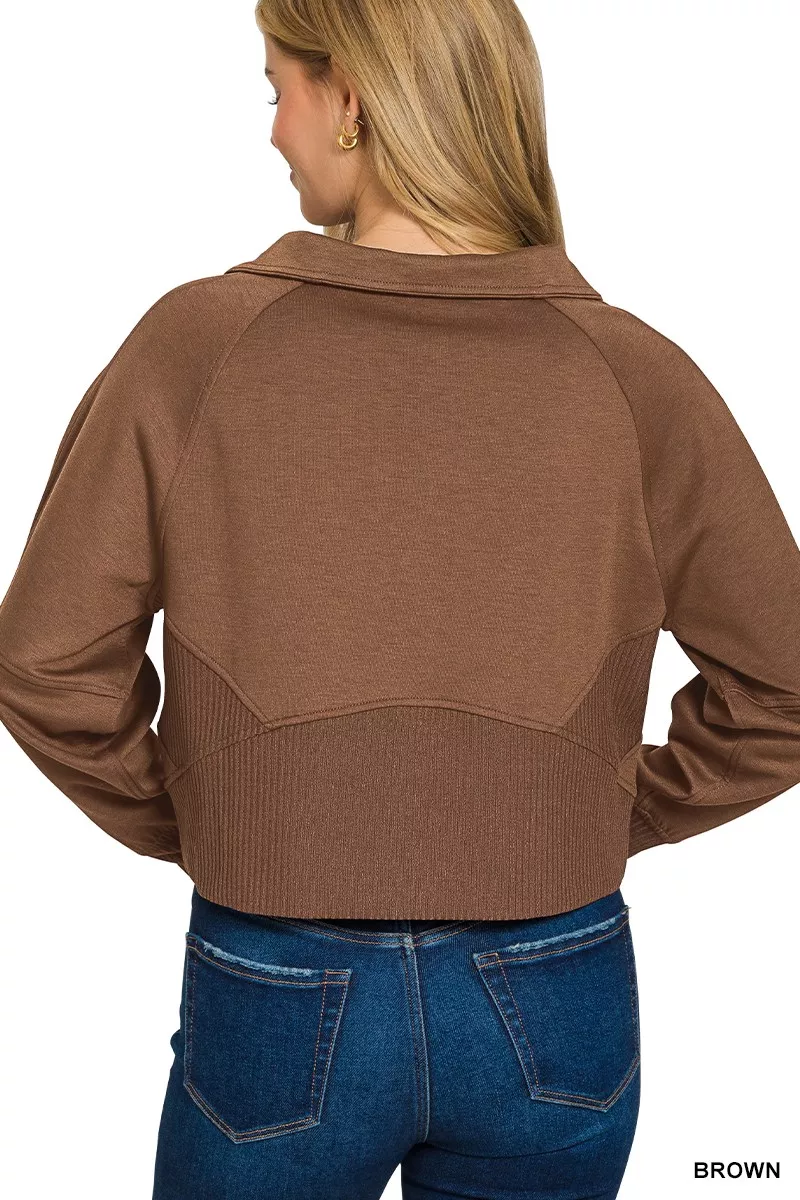 Scuba Full Zip Cropped Jacket with Pockets, image 2