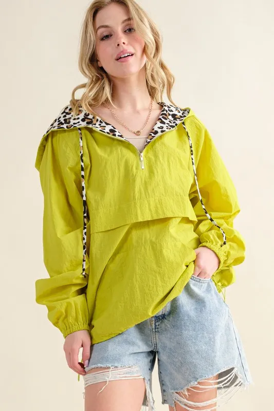 Leopard Print Hoodie Zipper Up Pocket Windbreaker, image 6