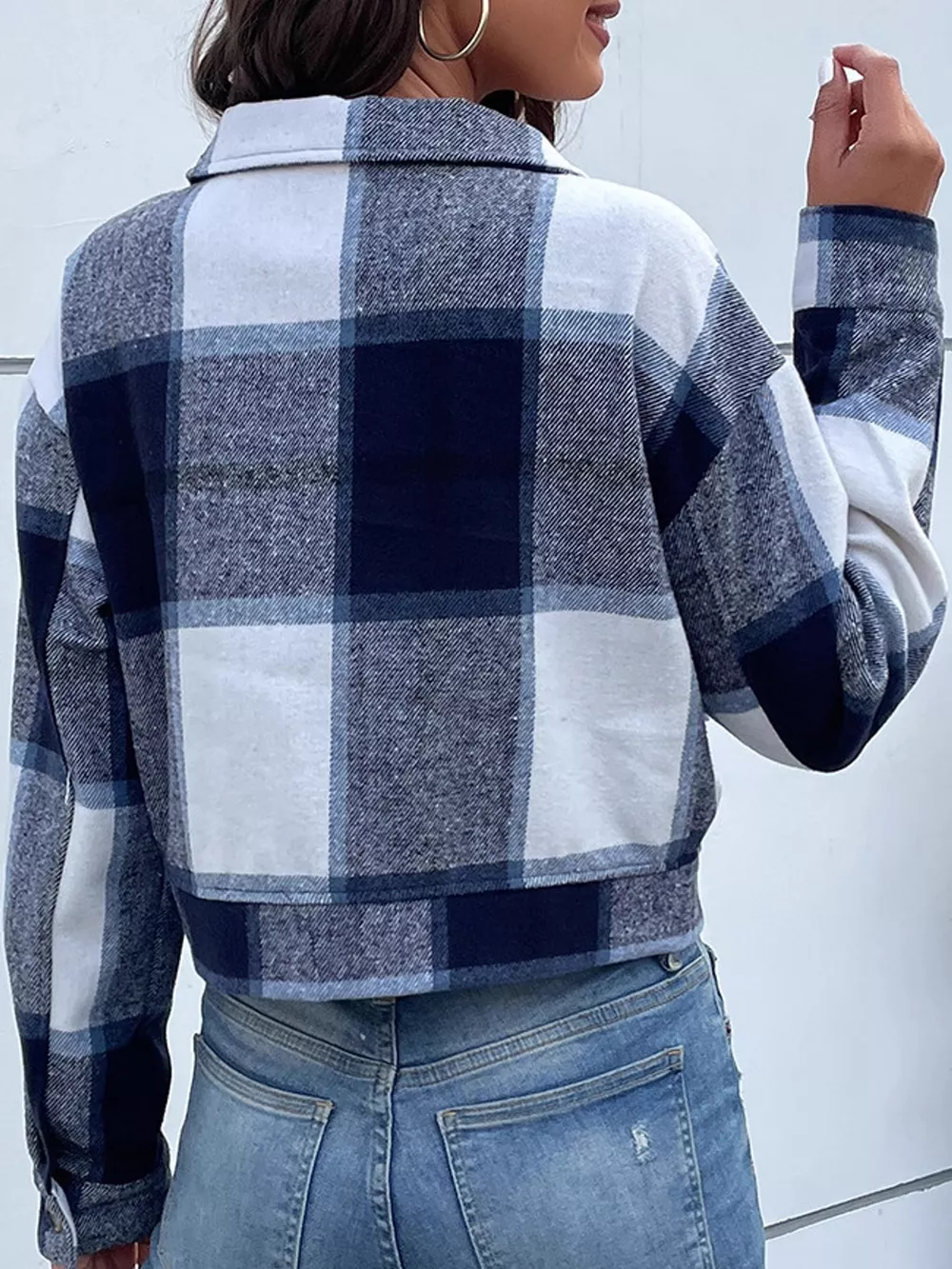 Plaid Button-Front Cropped Jacket, image 7