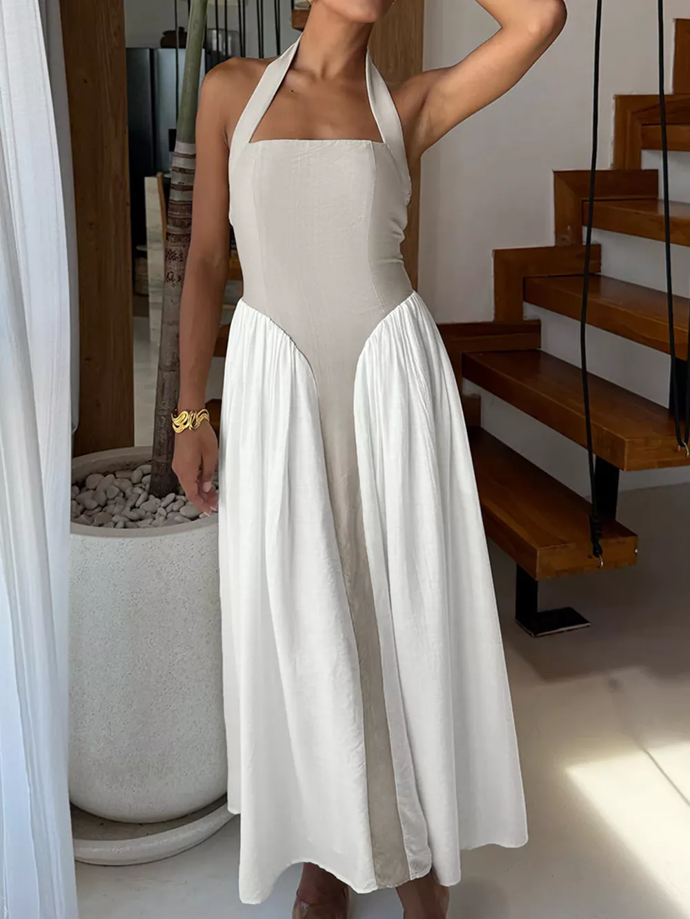 Halter Neck Two-Tone Maxi Dress, image 5