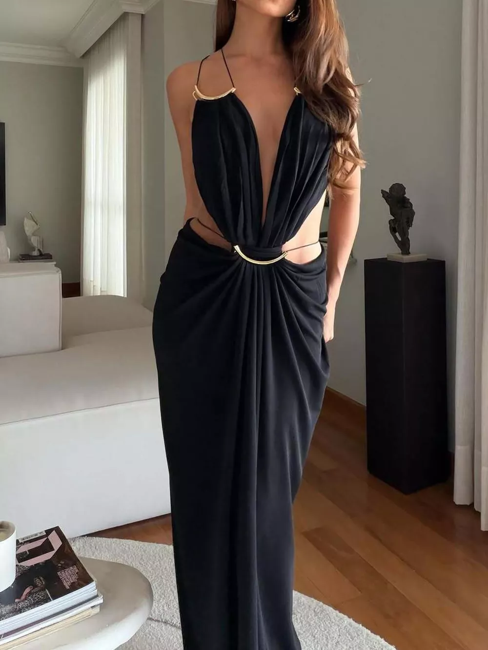 Backless Plunge Cut-Out Maxi Dress