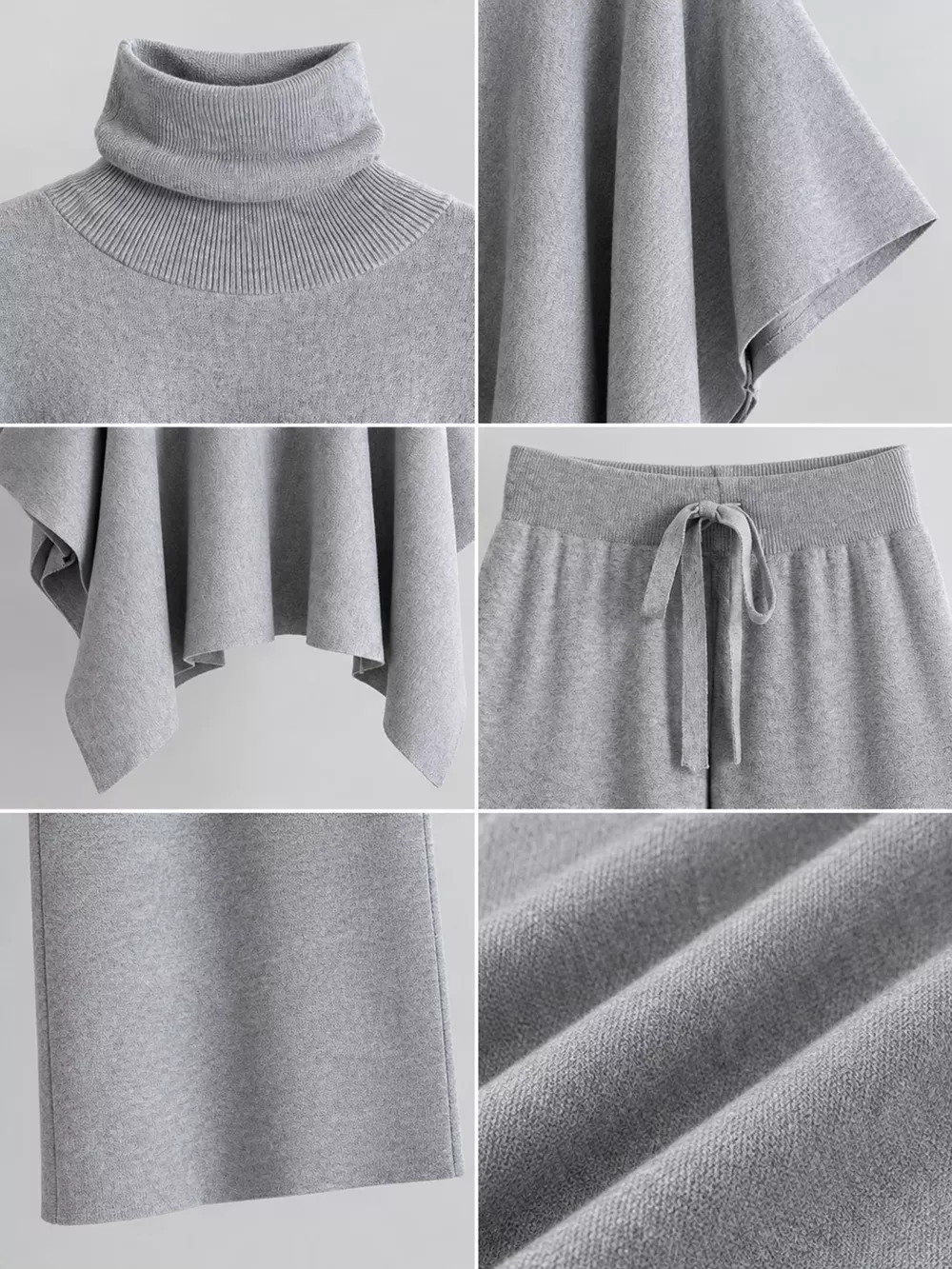 Elegant Turtleneck Poncho Sweater and Wide-Leg Knit Pants Set, image 15