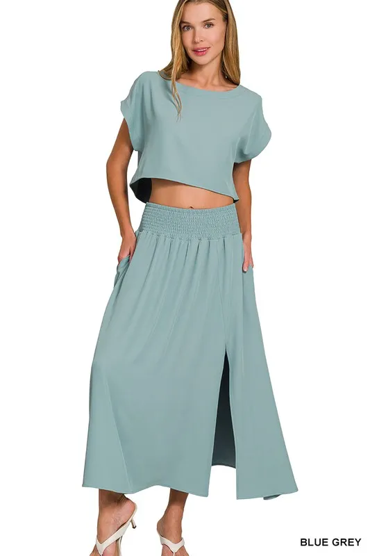 Heavy Woven Span Crop Tee & Skirt Set, image 3