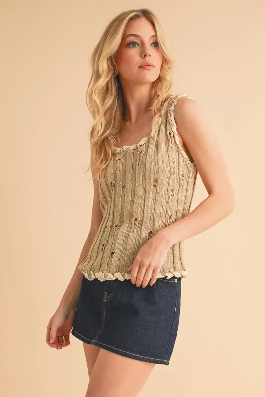 Distressed Detail Round Neck Knit Tank, image 10