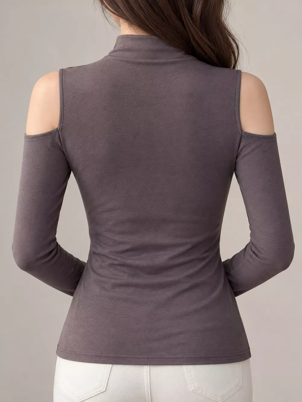 Mock Neck Cold-Shoulder Slim-Fit T-Shirt, image 15