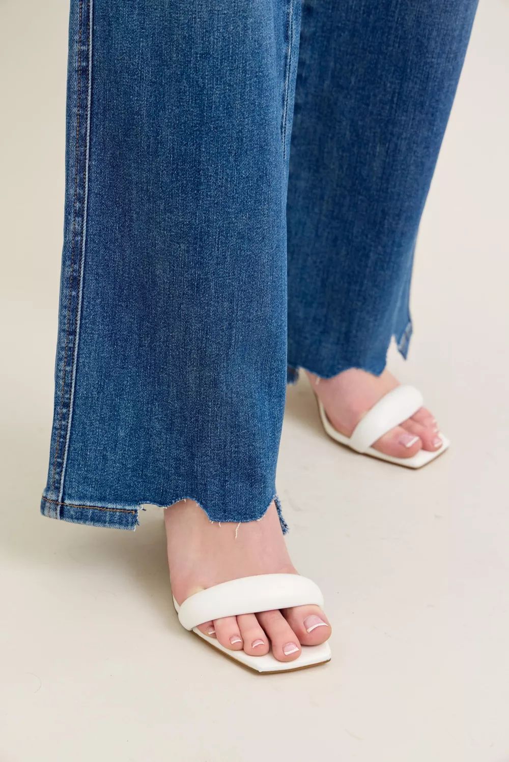 Full Size High Waist Tummy Control Chew Hem Destroy Wide Jeans Plus Size, image 11
