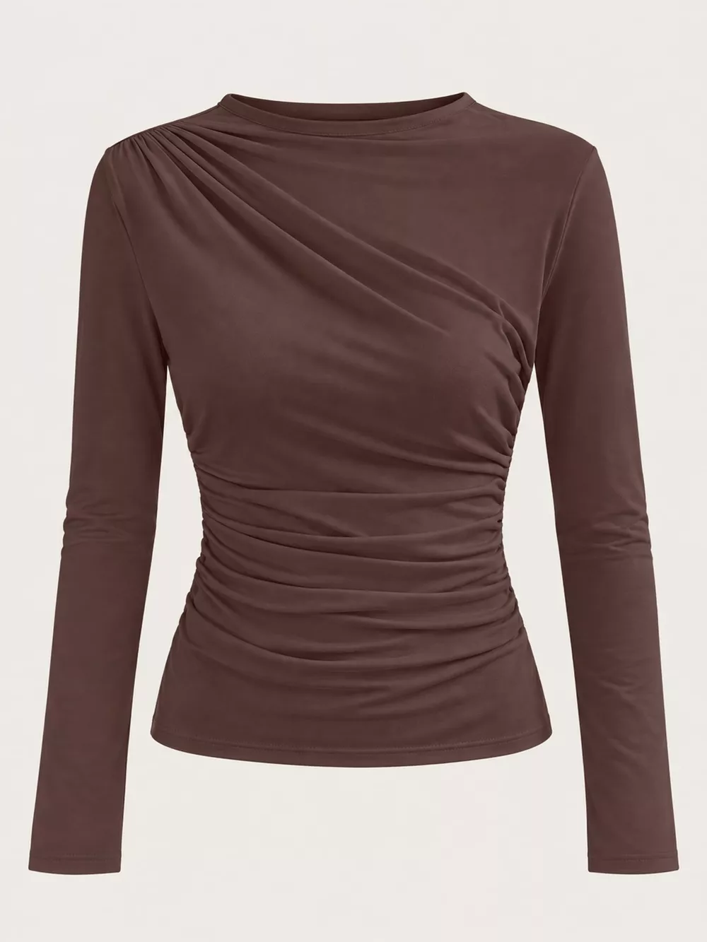 Ruched Long Sleeve Slim-Fit T-Shirt, image 19