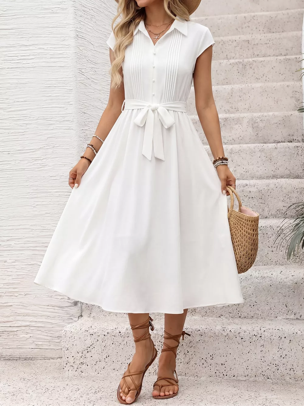 Cap Sleeve Tie Waist Midi Dress, image 4