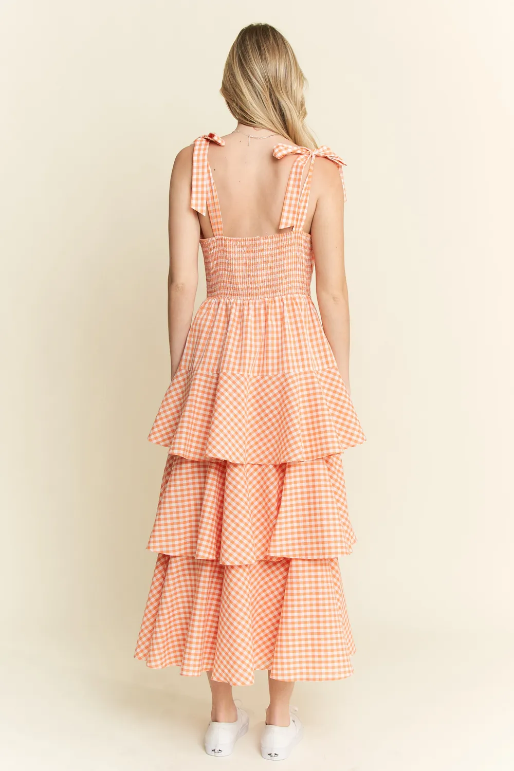 Sleeveless Gingham Print Tiered Midi Dress, image 6