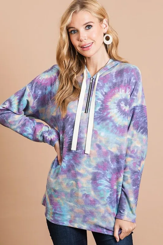 Brushed Circular Tie Dye Print Terry Hoodie, image 8