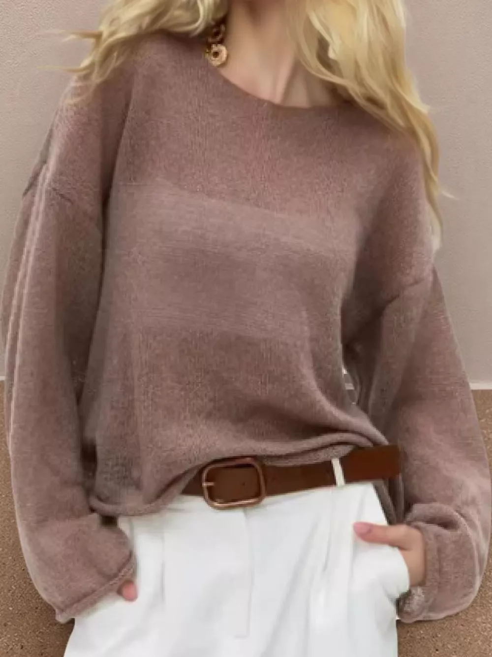 Full Size Sheer Lightweight Knit Top Plus Size, image 56