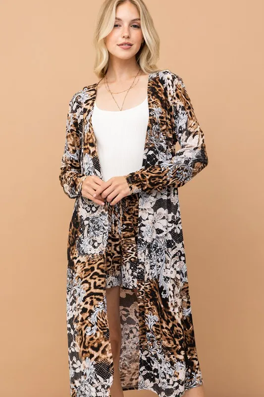 Animal Print Kimono and Shorts Set, image 2